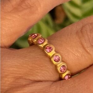 Gold plated pink CZ Bezel Eternity Wedding Band size 7